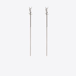 SAINT LAURENT CASSANDRE THREADER EARRINGS IN METAL (SILVER)